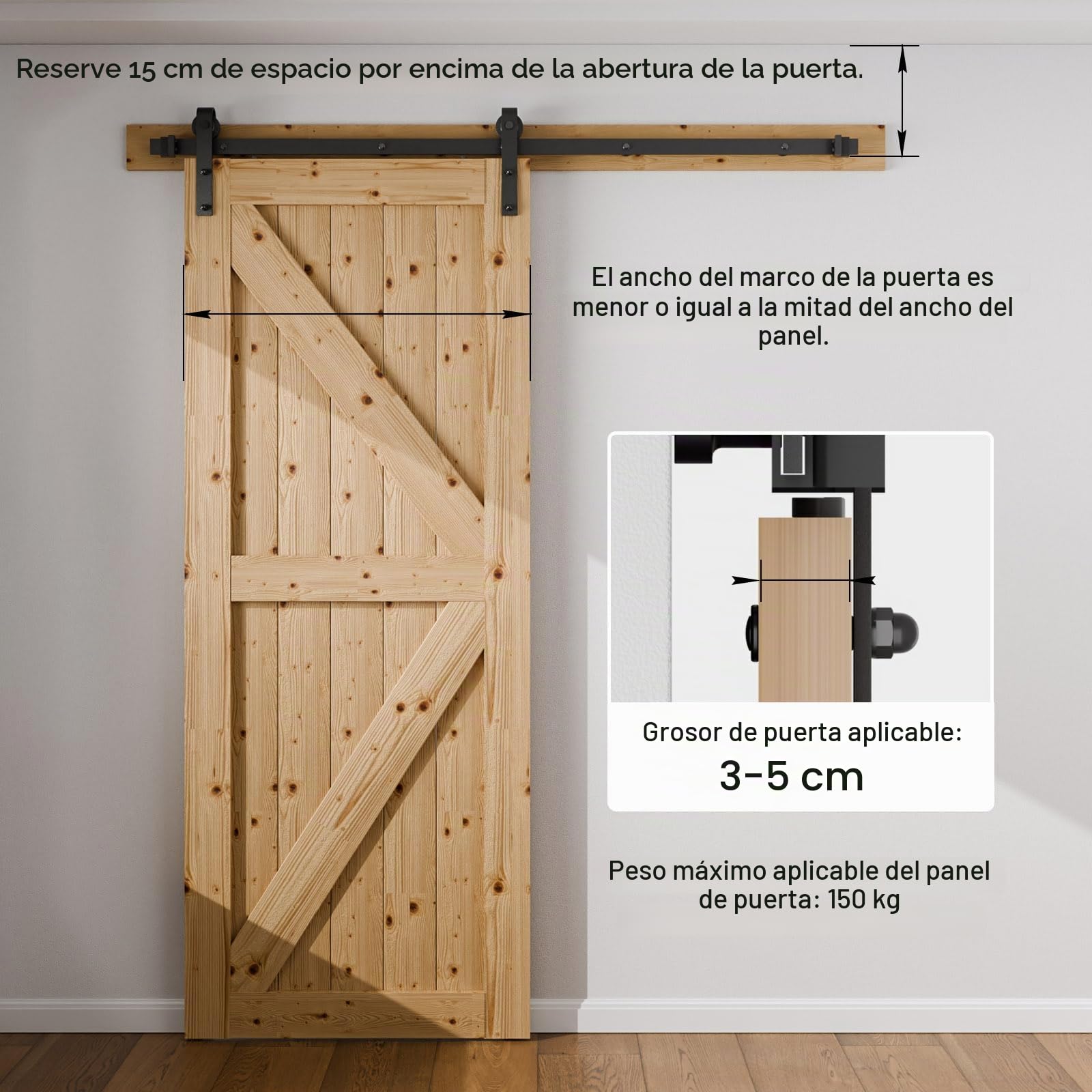 WOLFBIRD 183CM/6FT Hardware de puerta corredera Kit puerta corredera riel para sistema de hardware de puerta soltera