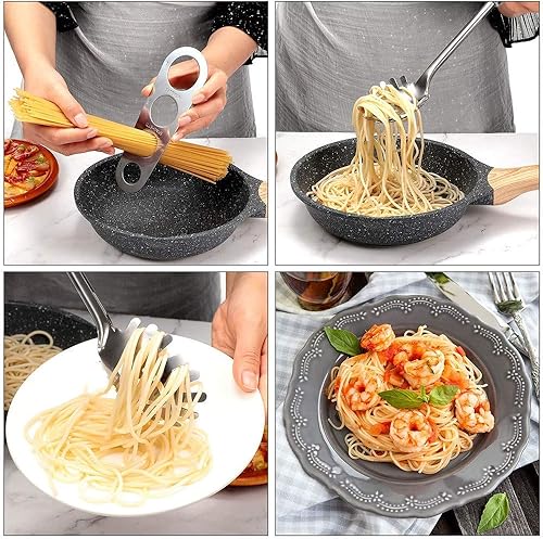 Miniatura 6 de Servidor de espagueti, tenedor, fideos, cuchara, drenajes, juego de 9.8 pulgadas, acero inoxidable, cómodo diseño de agarre, servidor de espagueti