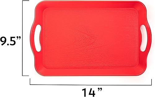 Miniatura 8 de Bandeja de cafetería con mango  Bandeja rectangular de plástico texturizado de grano de madera para TV de 14 x 9 pulgadas  Ideal para bufés de