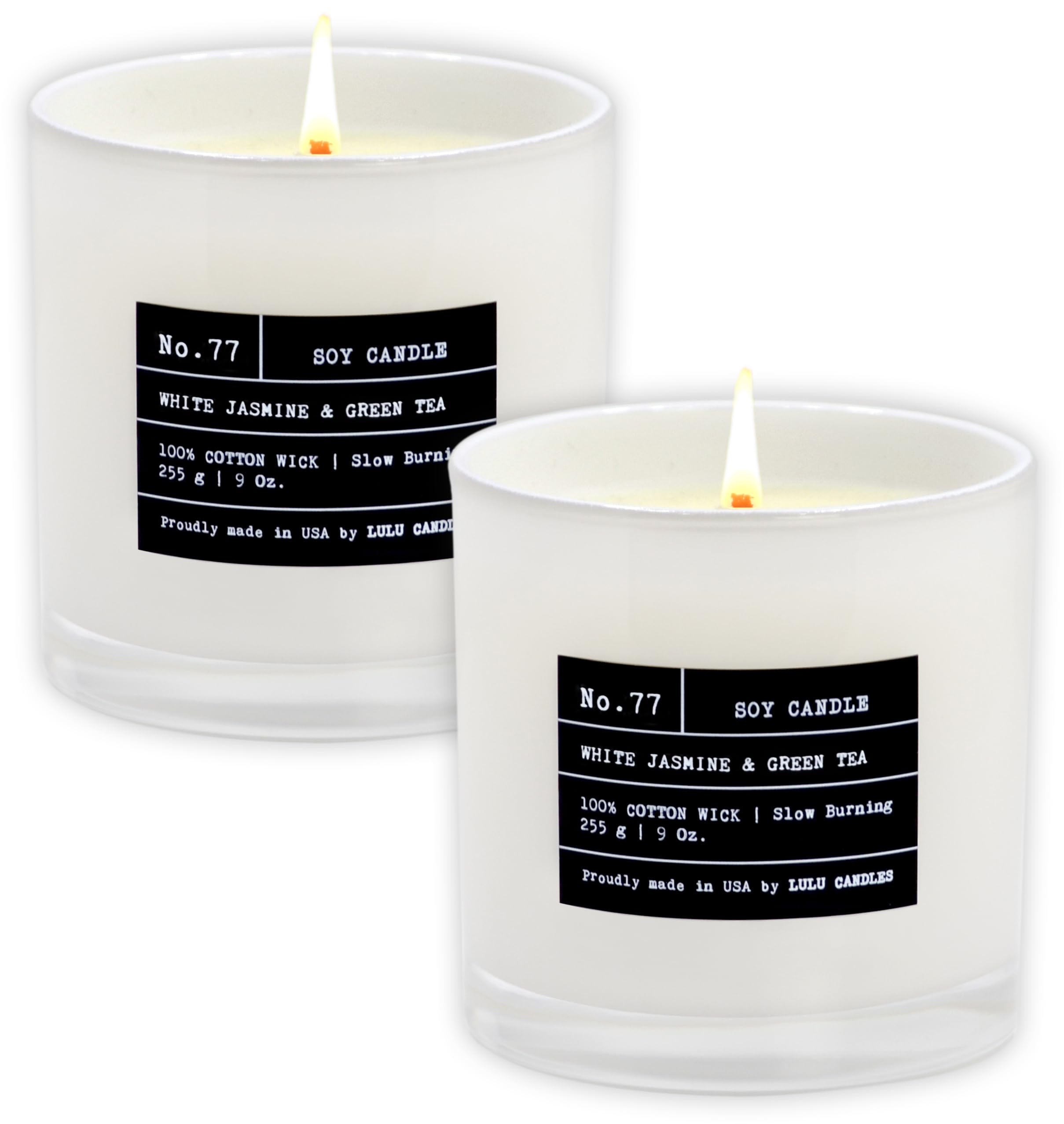 Lulu Candles | Biały jaśmin i zielona herbata | Luksusowo pachnące świece sojowe | Ręcznie odlewane w USA, silnie pachnące i trwałe, 2 szt