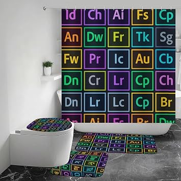 Adob Apps Grid Shower Curtains Set Bathroom Sets with Rugs Bath Mat,U Shape and Toilet Lid Cover Mat