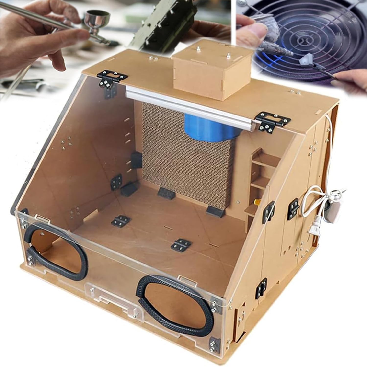 Cabina di Verniciatura Portatile con Luci a LED,Cabina di Verniciatura Pieghevole Cabina Aerografo,con Ventola di Scarico40w,Riscaldatore a Temperatura Regolabile,per Modellismo,Wood