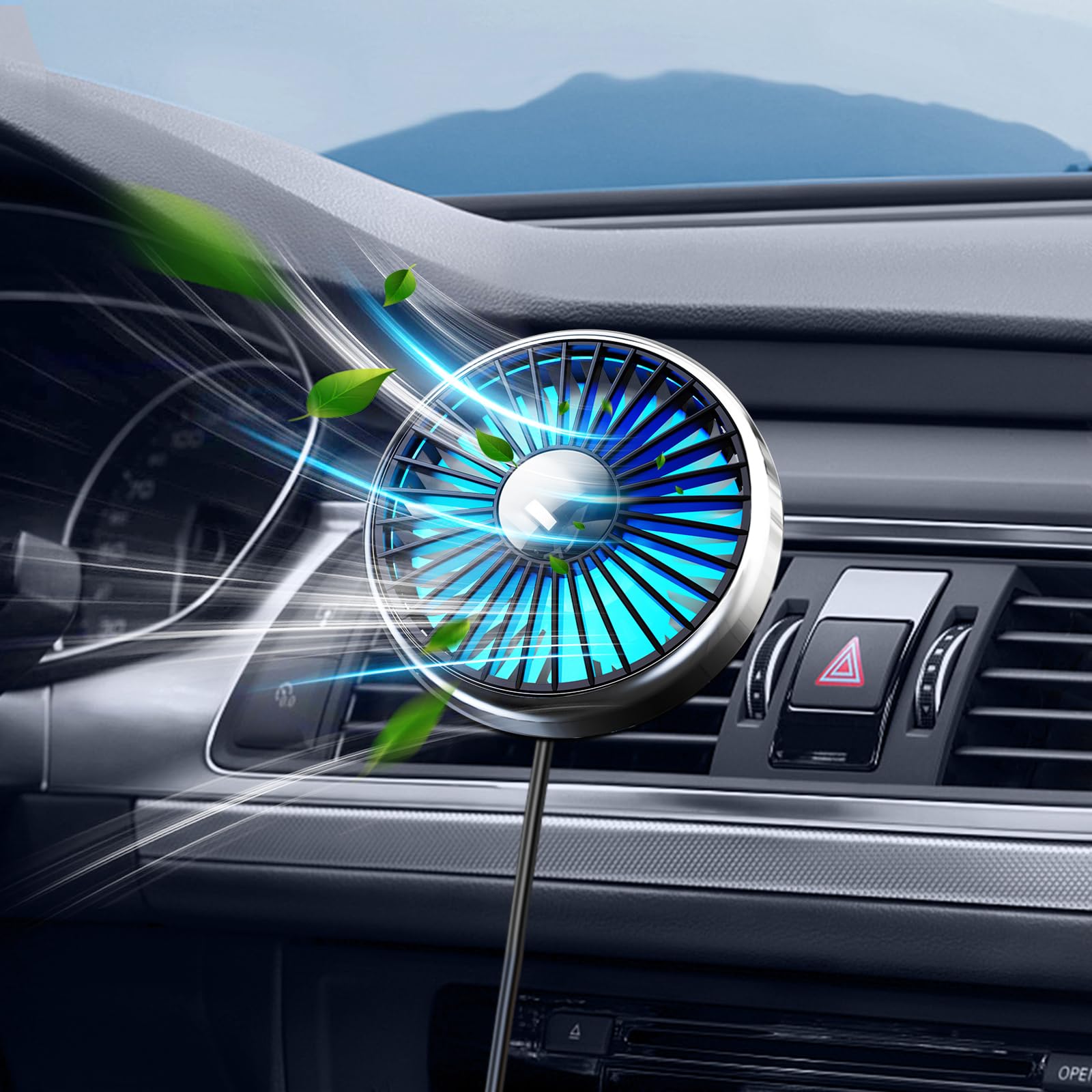 Ventilador USB para coche Potente y multifuncional con 3 velocidades y luz colorida
