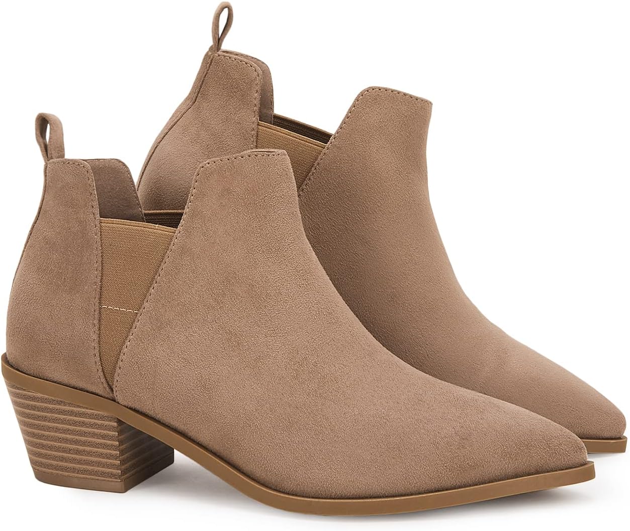 Minshluu Booties for Women Stacked Chunky Heel Ankle Boots Slip on Western Low Heel Chelsea Boots - Image 7