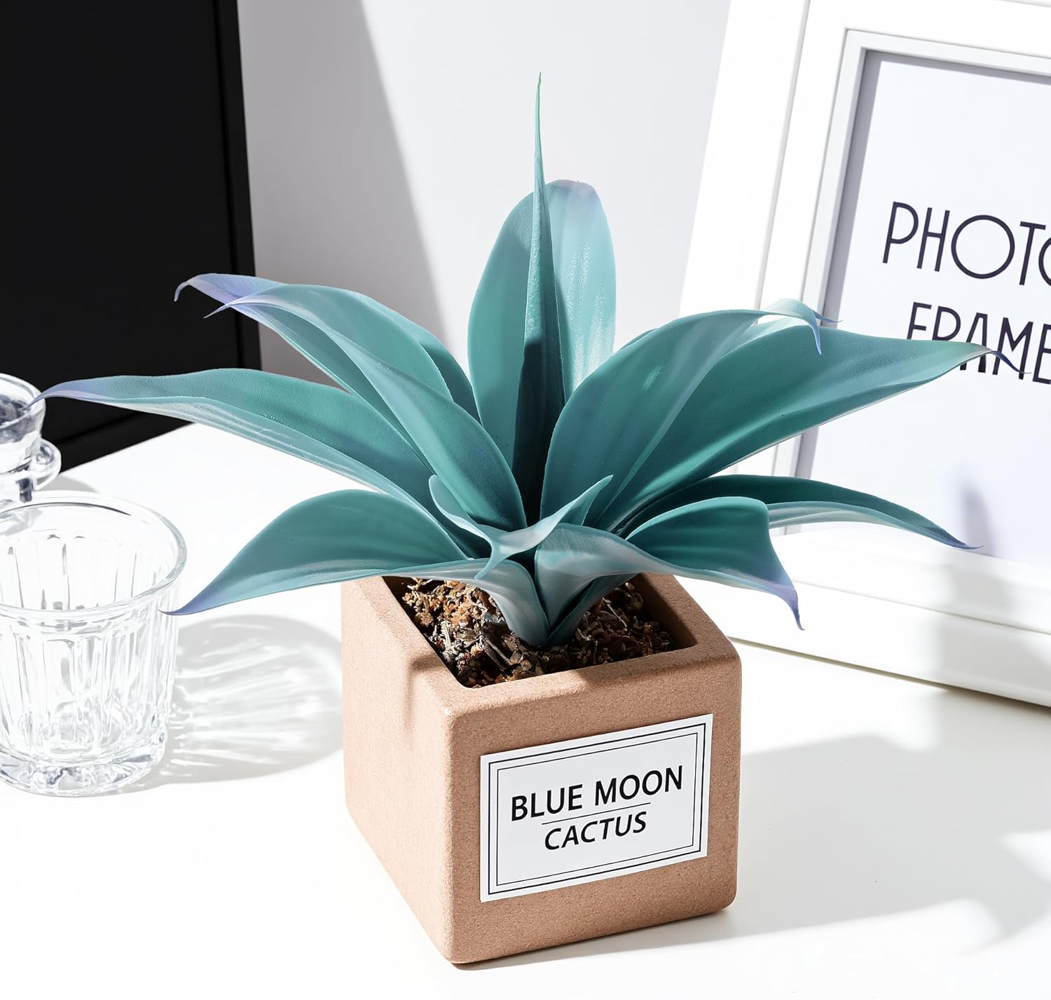 Ttranewsoo Artificial Agave Plants,Large UV Resistant Fake Agave Planters 12" for Indoor and Outdoor Decorating Tropical Plant Succulents Greenery Indoor Decor (Blue,2Pack)