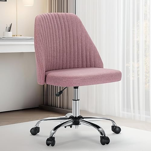 Sweetcrispy Silla de oficina sin brazos, sillas de escritorio de tela moderna para oficina en casa con ruedas, asiento giratorio ajustable para