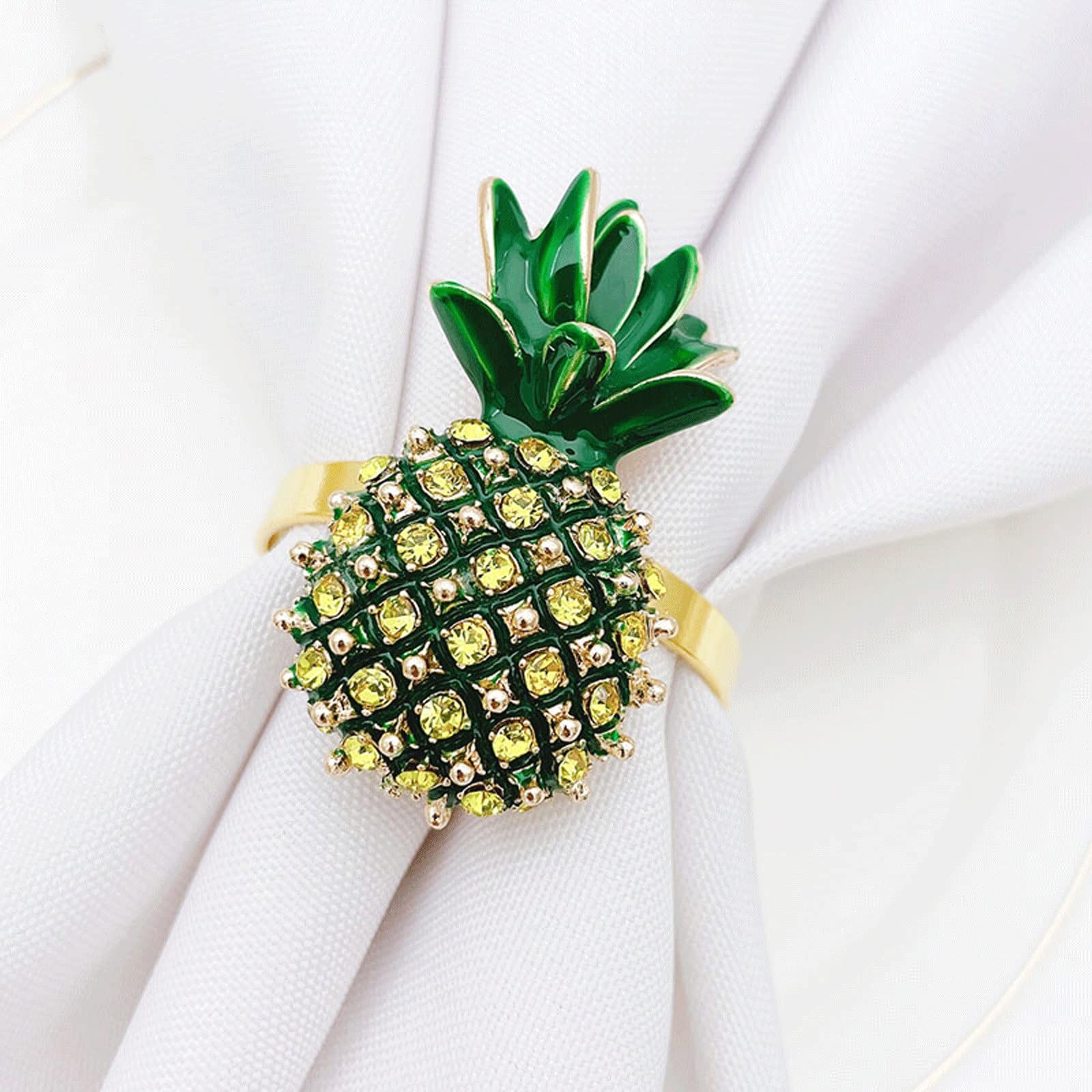 Servilletero con Hebilla de Acero Inoxidable, diseño de piña y Diamante, para Bodas, Banquetes, cenas, bufés, decoración de Mesa, 9 Unidades, Color Verde