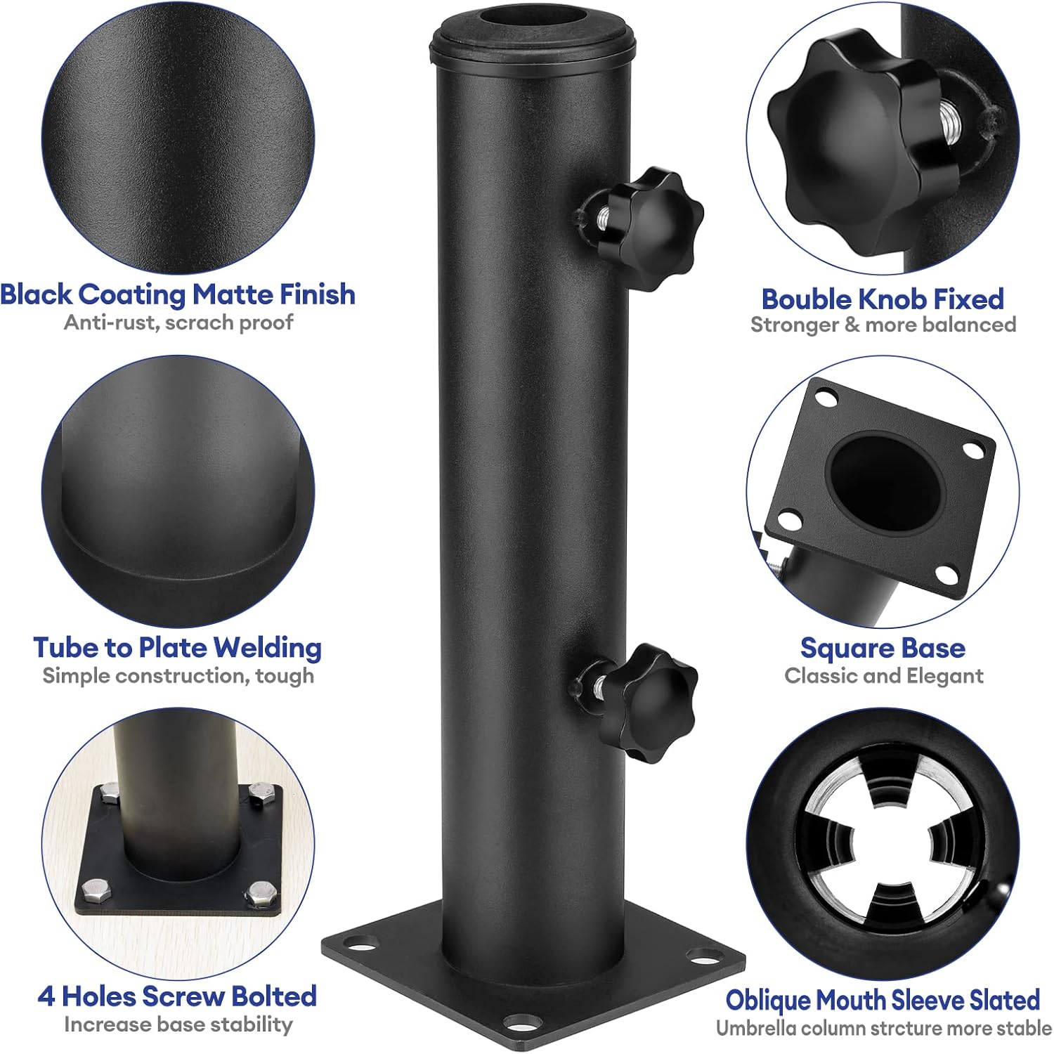 Lalafancy Outdoor Umbrella Deck Mount, 4'' Patio Umbrella Base Ploe Diameter fit φ1 1/4"-1 9/10", Heavy Duty Steel Patio Umbrella Holder Bolt into Deck Concrete Table Lawn