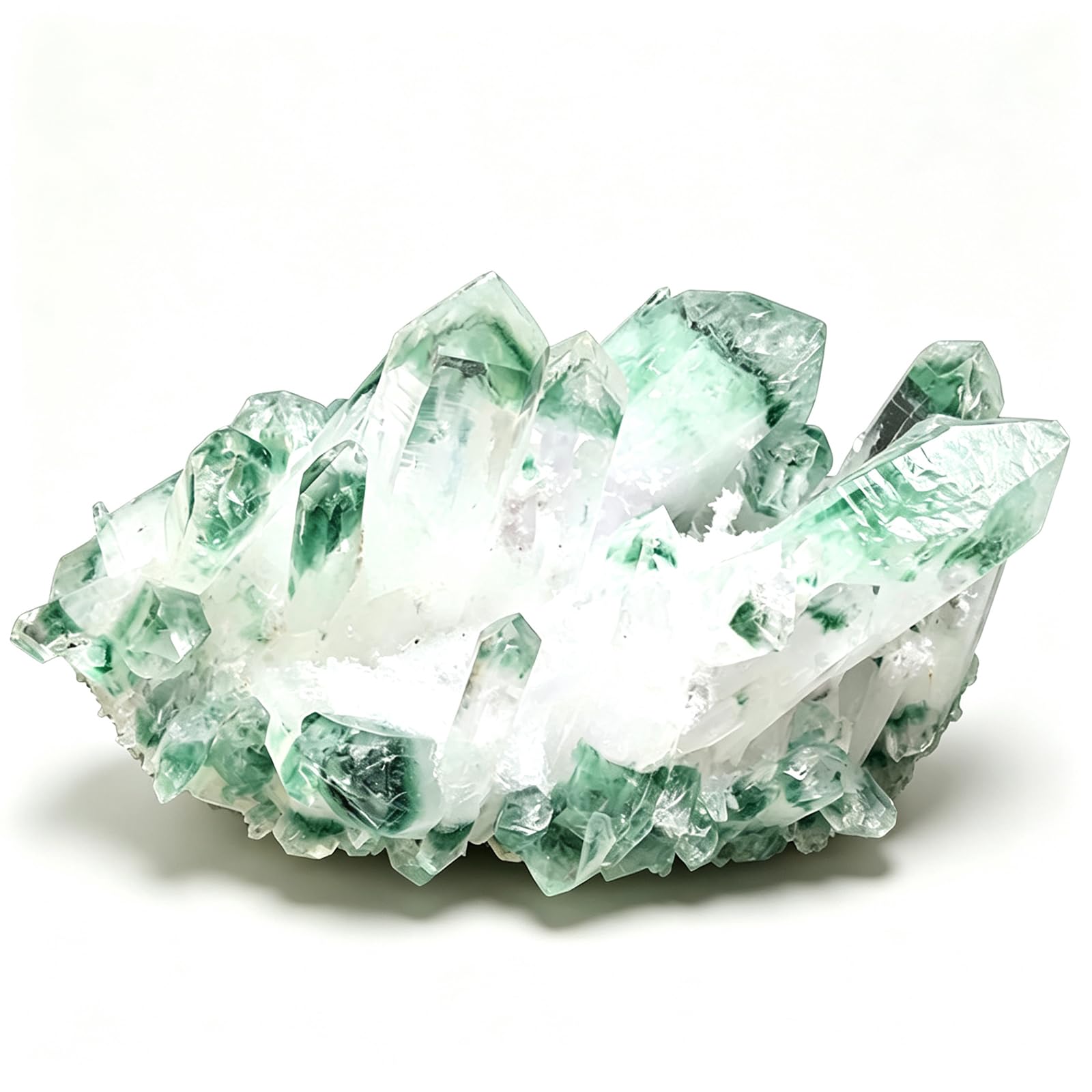 Clúster de Cuarzo Fantasma Verde Natural – Espécimen de Cristal