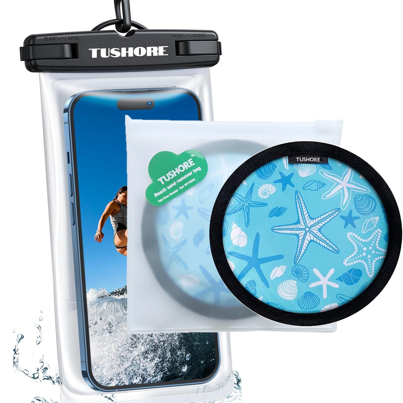 SulisVarkalente Sand Remover for Beach+Waterproof Phone Pouch Case Kits [2 in 1], Beach Vacation Essentials Sand Remover Beach Accessories