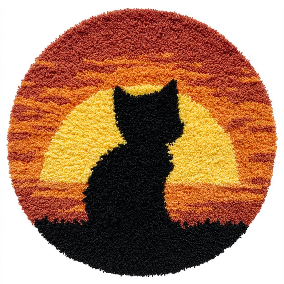 Rqwybcaxn D Iy Rug Latch Hook Kits For Teens Animal Needlework Kit Cat Silhouette 80X80cm Roun Tapestry With Crochet Hook Study Craft Gift