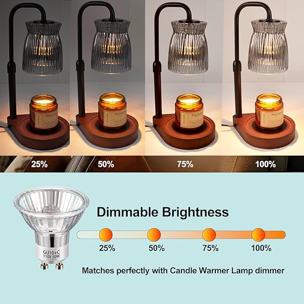 KIWEN GU10 Halogen Light Bulbs for Candle Warmer Lamp, 120V 50W, Dimmable 2700K Warm White, GU10+C Replacement Bulbs, Pack of 2 - 3