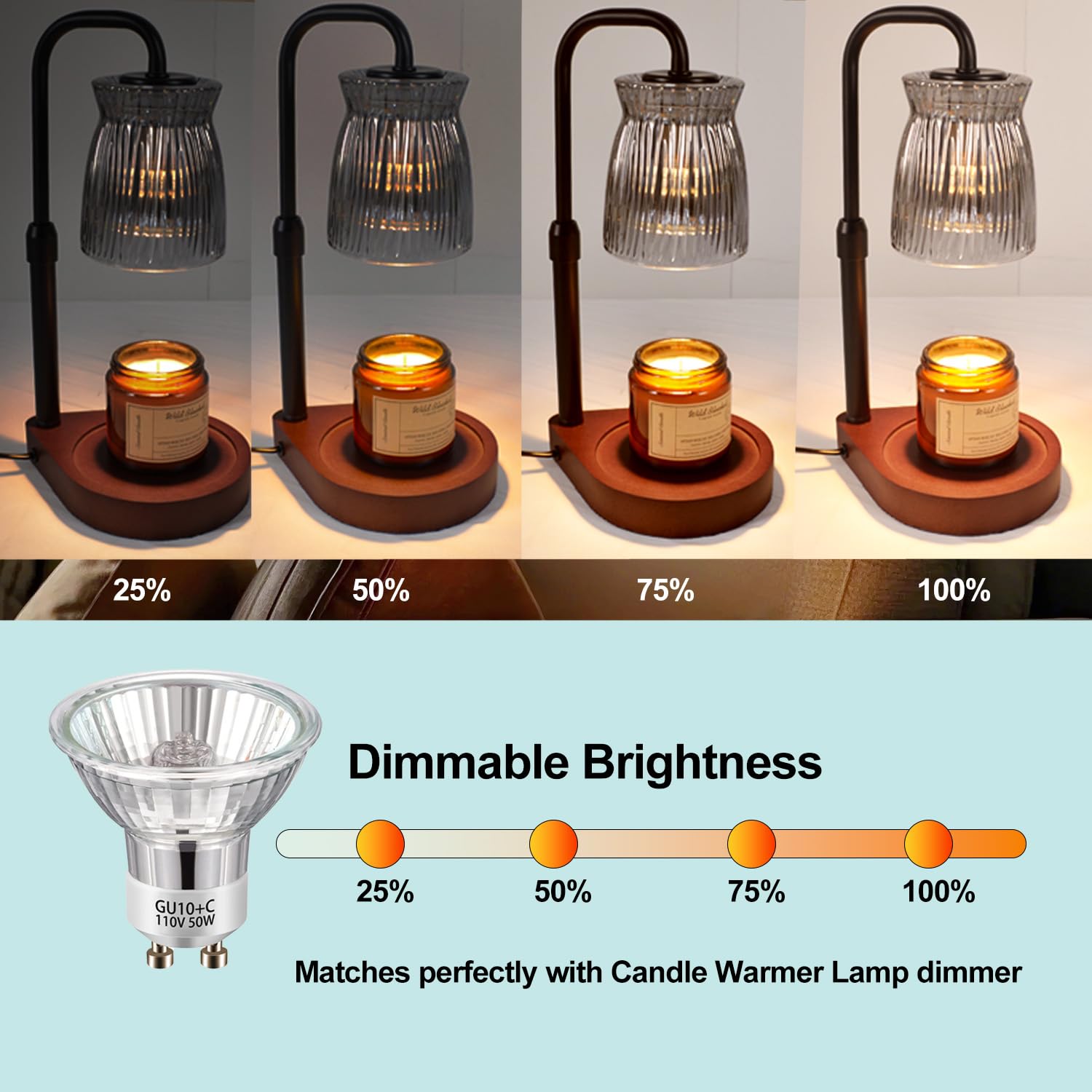 KIWEN GU10 Halogen Light Bulbs for Candle Warmer Lamp, 120V 50W, Dimmable 2700K Warm White, GU10+C Replacement Bulbs, Pack of 2 - 4