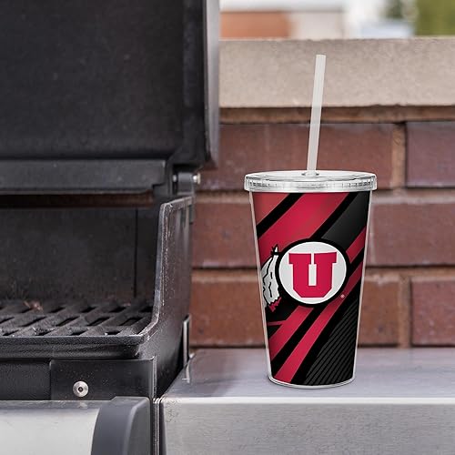 Miniatura 187 de Rico Industries NCAA Sports Team - Vaso transparente de 16 onzas con pajilla, vaso de viaje del color del equipo para fanáticos de los deportes