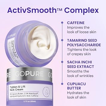 goPure Tighten & Lift Neck & Chest Moisturizer Cream for Visibly Firming, Tightening and Lifting the Look of Wrinkles & Crepey Skin, 1.7oz