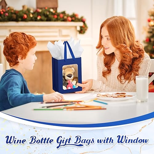 Miniatura 6 de Zhanmai 36 bolsas de regalo transparentes de papel kraft con papel de seda, bolsas de regalo de papel con ventana transparente con asas para