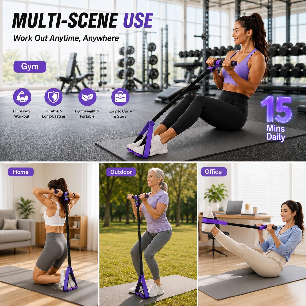 Pedal Resistance Band with Handle, Upgraded 55LBS Pedal Puller Resistance Bands for Abdomen, Waist, Arm, Leg Workout, Portable Sit Up Exercise Equipment for Women, Physical Therapy