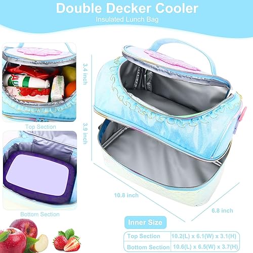 Miniatura 6 de RHCPFOVR Lonchera para niños  Lonchera térmica de dos pisos para niños y niñas y mujeres, bolsa de almuerzo lavable con correa y lonchera