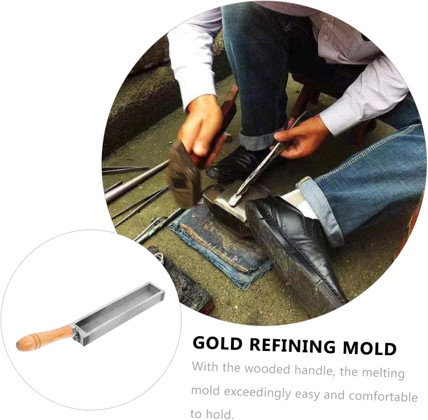 Lurrose Iron Casting Ingot Mold with Handle for Gold Silver Melting and Refining Jewelry Making Metal Casting Mold Tool