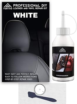 White Leather Repair Kit for Couches, Vinyl Repair for Furniture, Car Seats, Sofa, Jackets, Purses, Belts, Shoes, Works on Genuine, Italian, Bonded, PU Leather, No Heat Needed