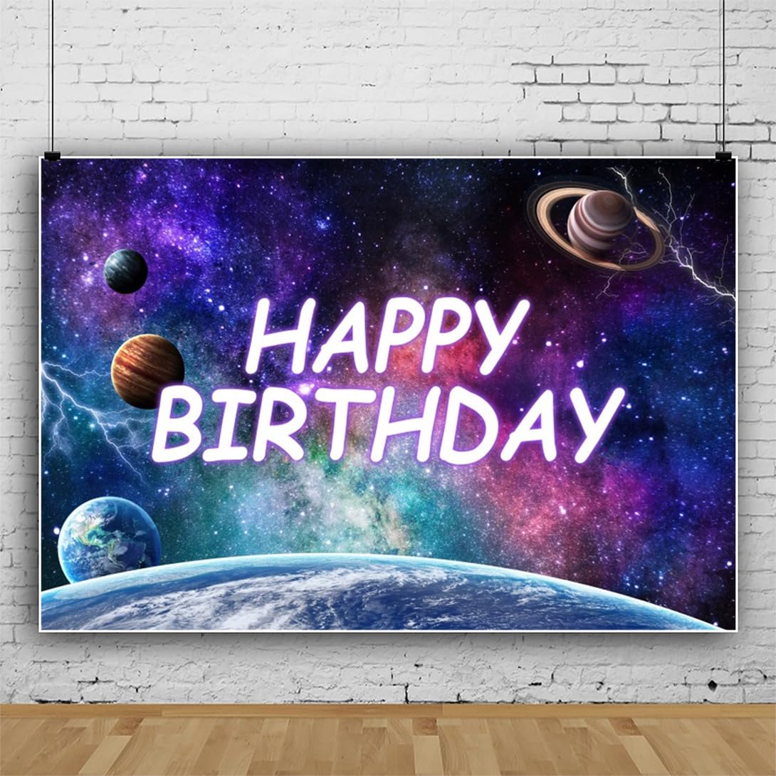 Weltraum-Happy-Birthday-Fotohintergrund – Astronaut, Rakete & Planeten – 1,85 X 1,1 M – Für Kindergeburtstag & Galaxie-Party