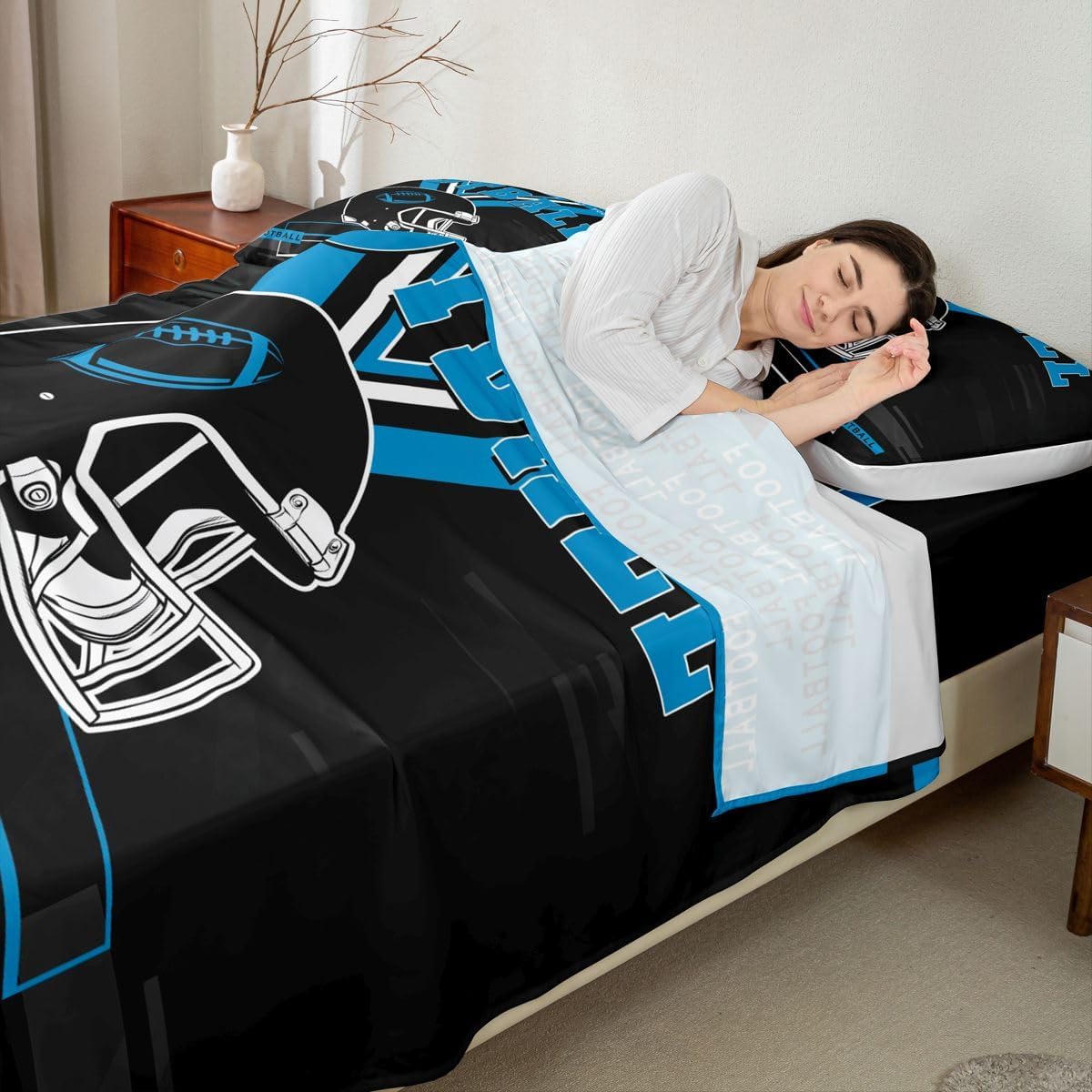 Erosebridal Queen Football Bed Sheets Set for Fan,Rugby Sheet Set for Kids Boys Teens,Football City Sheets,Sports Flat Fitted Sheet with 2 Pillowcases Deep Pockets - Image 3