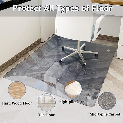 Miniatura 5 de Tapete para silla de 46" x 55" para alfombra - Tapete para silla de oficina - Tapete de piso de vidrio templado para hogaroficinaalfombra - Tapete