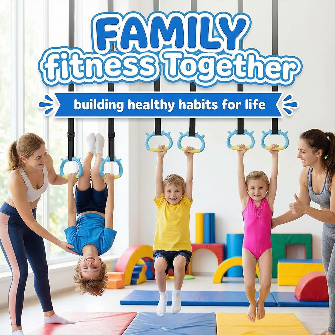 Anelli da Ginnastica per Bambini con Cinghie Regolabili - Attrezzatura Palestra per Allenamento
