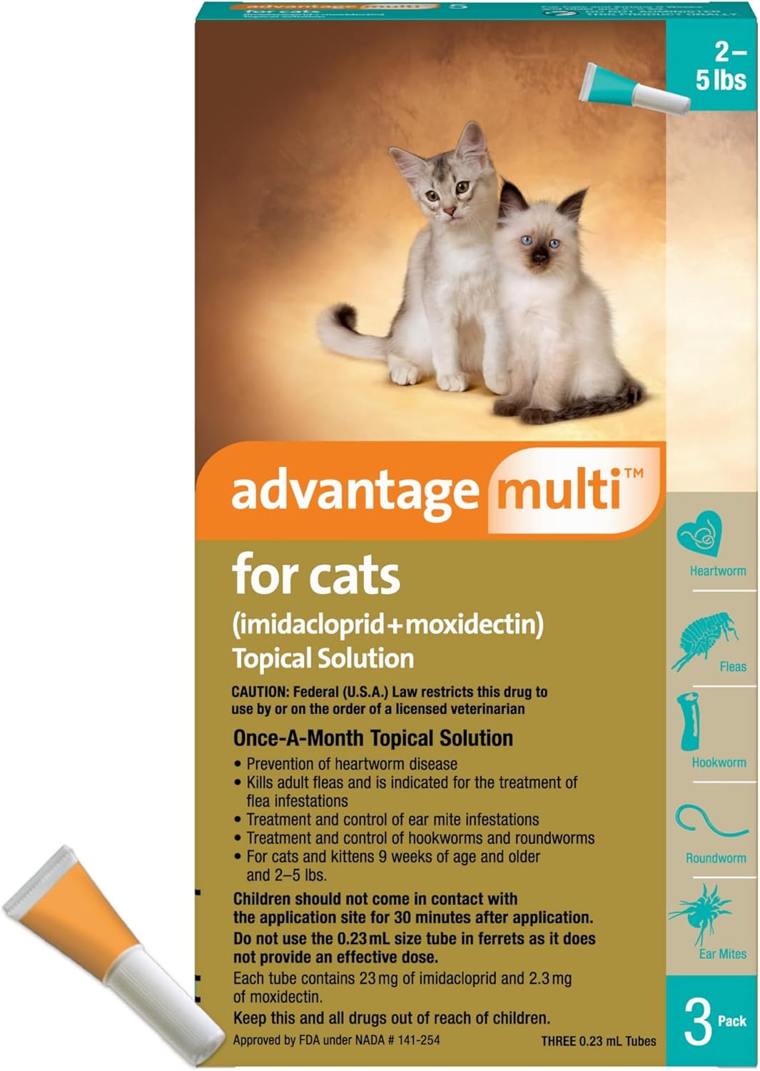 Advantage Multi for Cats 5-in-1 Heartworm Prevention | Kills Fleas & More | Cats 2-5 lbs. | 3-Month Supply
