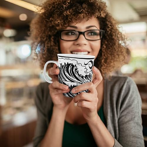 Miniatura 6 de Karma Gifts - Taza bohemia de 16 onzas, color blanco y negro, diseño de sirena, bonita taza de café y té, tazas de café de cerámica para mujeres y
