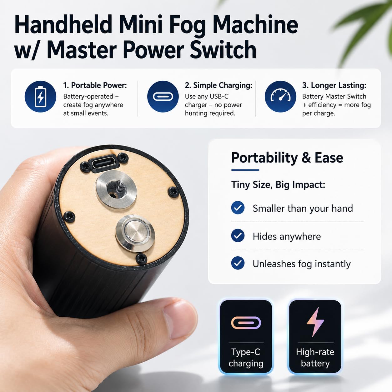 Máquina de niebla portátil alimentada por pilas con líquido de niebla para mini fiestas, fotografía, disparo de video, vapor instantáneo en 0 segundos, control remoto, efecto hielo seco, prueba