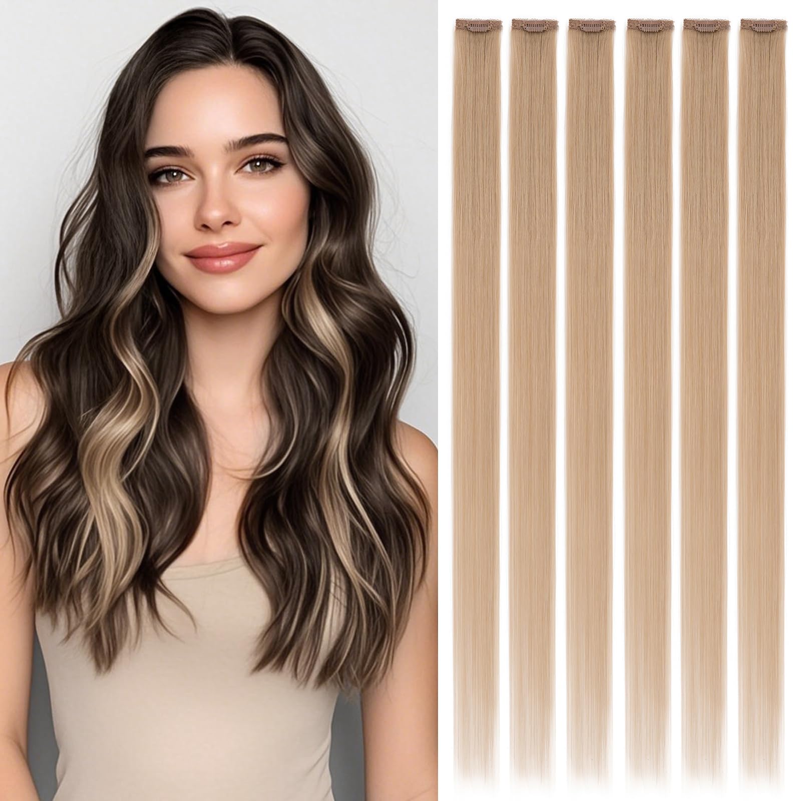 Rich Choices Clip in Extensions Echthaar Blond 40cm 6 Stück Nahtlose Haarverlängerung Echthaar Clip in Extensions mit Natürlich Glatt Remy Hair 40g #27 Blond