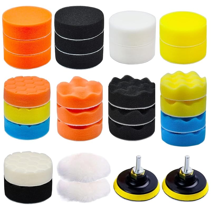 Kit de Polimento Automotivo com Boinas de Espuma e Lã TuhooMall TH136 para Faróis e Carroceria, 27 peças