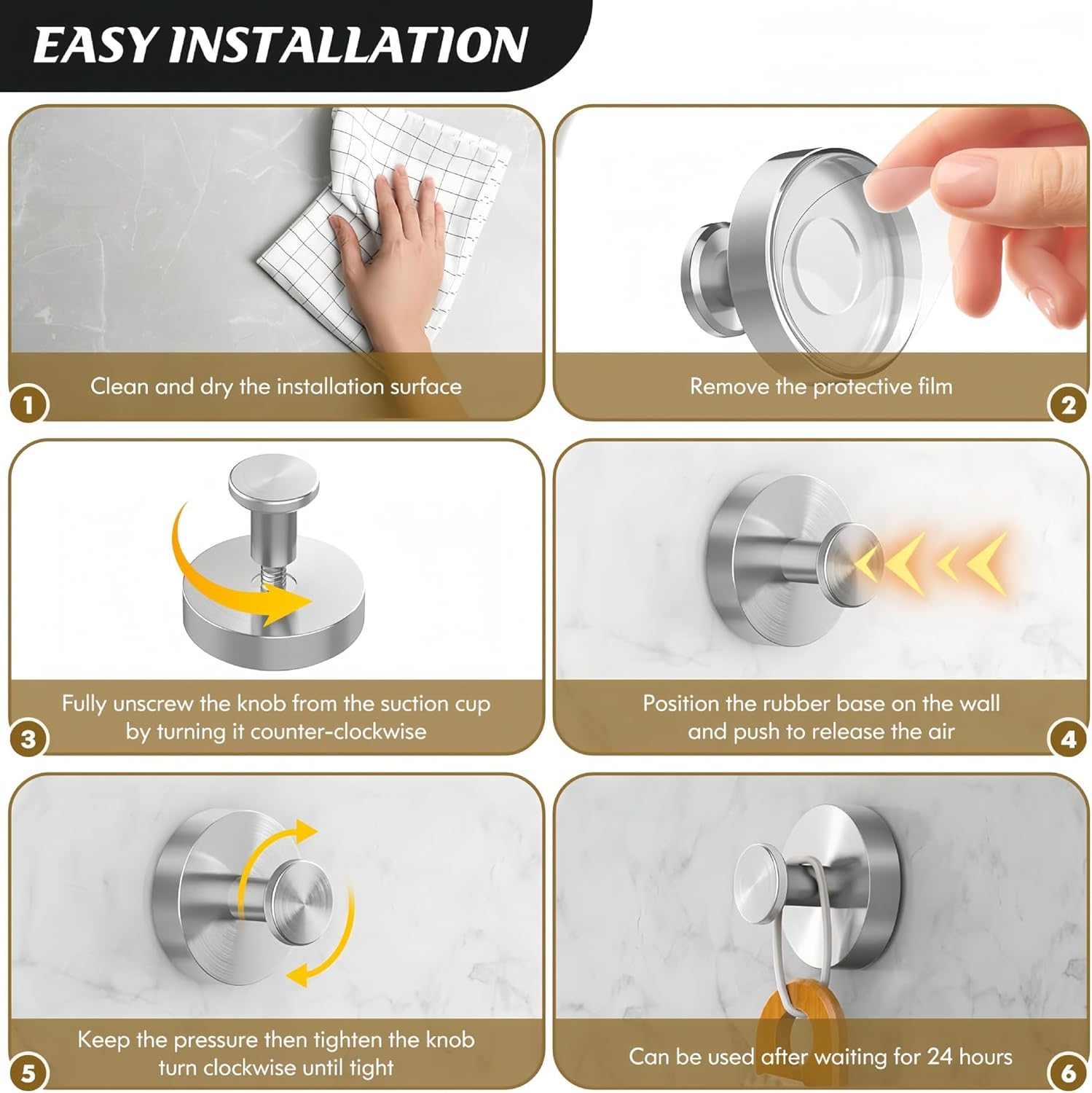 2 Pack Suction Cup Hooks for Shower, Stainless Steel Shower Hooks for Inside Shower, Removable Towel Hooks for Bathrooms, Kitchen, Glass, Tile - Silver