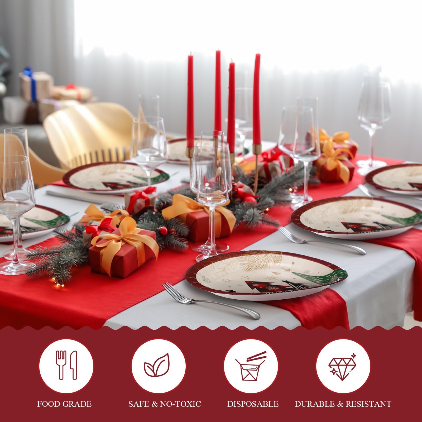 Havawish 100 platos de papel ovalados de Navidad, bandejas desechables para fiestas, platos ovalados de papel de Navidad, platos grandes para servir dulces, galletas, cenas, suministros de boda (árbol