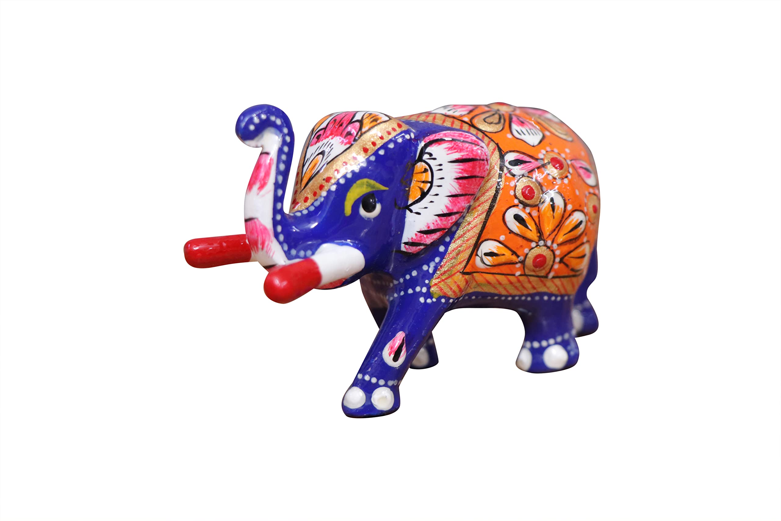 Superv Gold Rajasthani Metal Elephnt with Inlay Work Showpiece Item one Pice- 2.5 Iches(Multicolor)