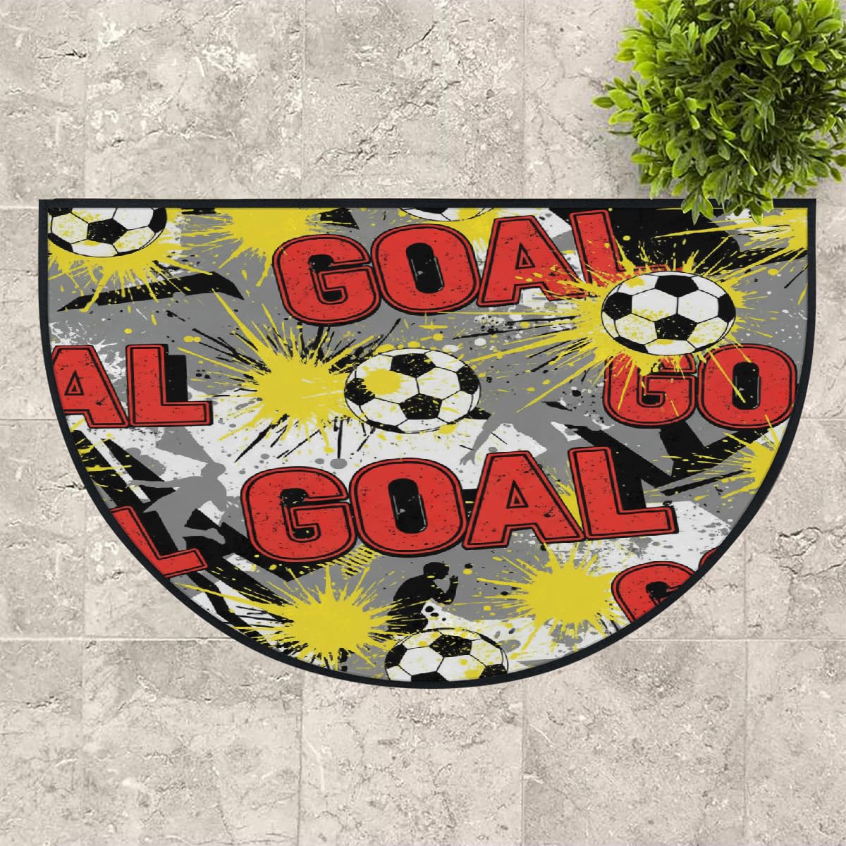 Große halbrunde Fußmatte, Fußballtor, rutschfest, saugfähig, halbrund, Eingangsbereich, niedlich, weich, halbrund, waschbar, Teppich für Küche, Badezimmer, Schlafzimmer, 160 x 100 cm