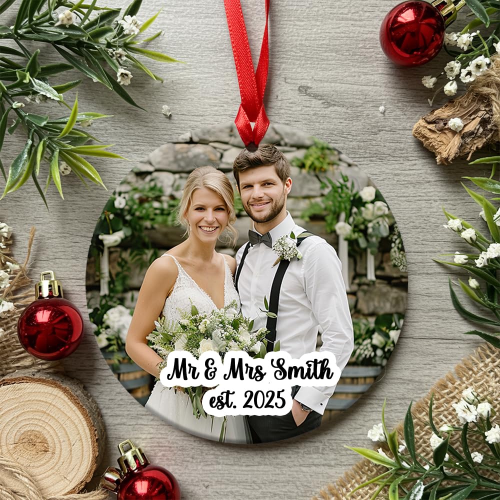 Personalised Mr and Mrs Wedding Photo Christmas 2025 Bauble - Acylic - Bride and Groom First Christmas Tree Xmas Decoration