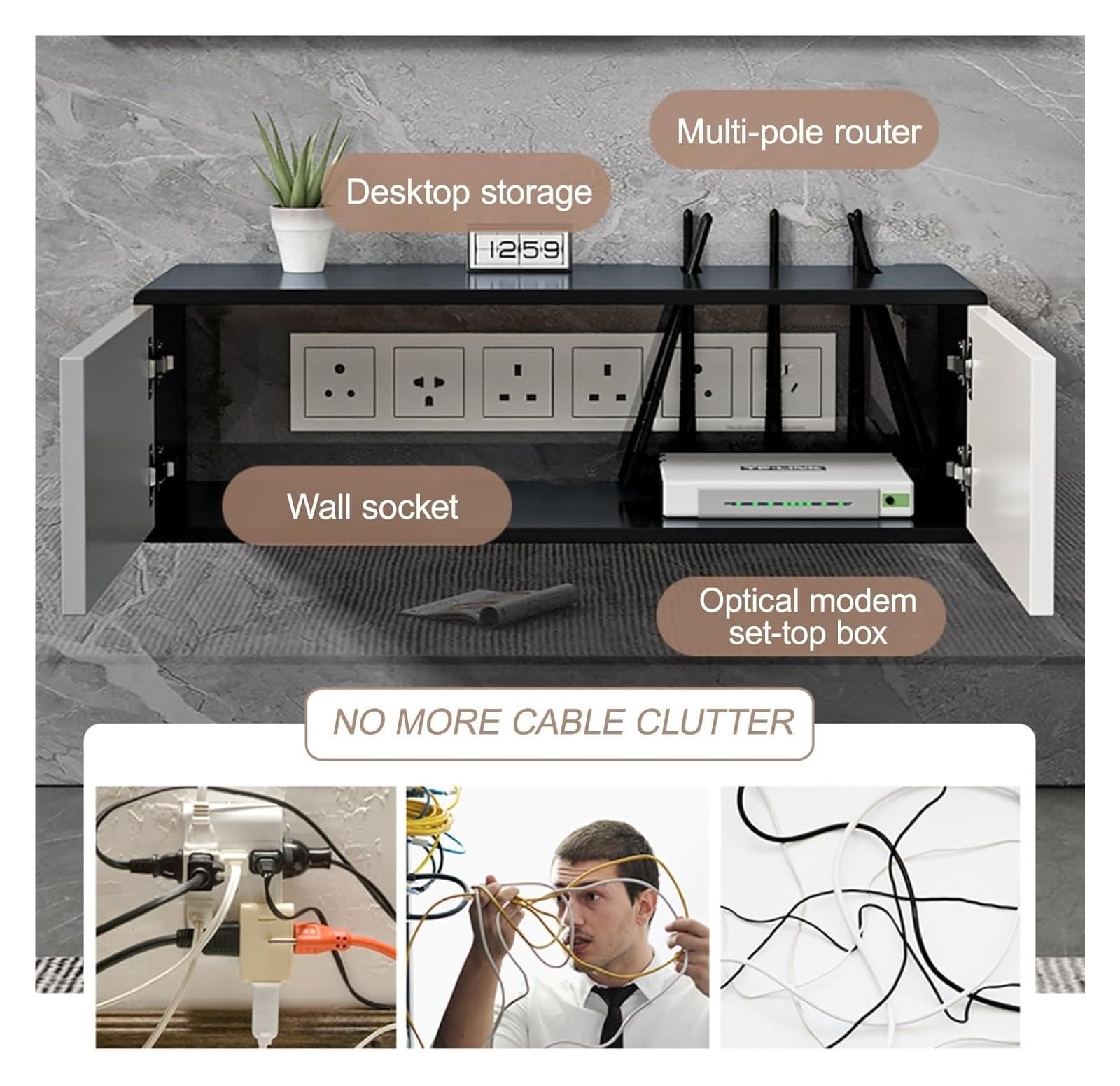 Scatola portaoggetti per Router WiFi, Supporto per decoder in Legno, Copertura Decorativa da Parete per riporre Il Router WiFi (Nero, 100 cm / 39,4 Pollici)