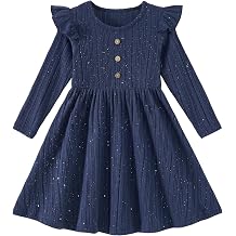 Toddler Girl Dress Long Sleeve Round Neck Ruffle Button A-Line Knitted Sweather Fall Dresses Size 2-6T