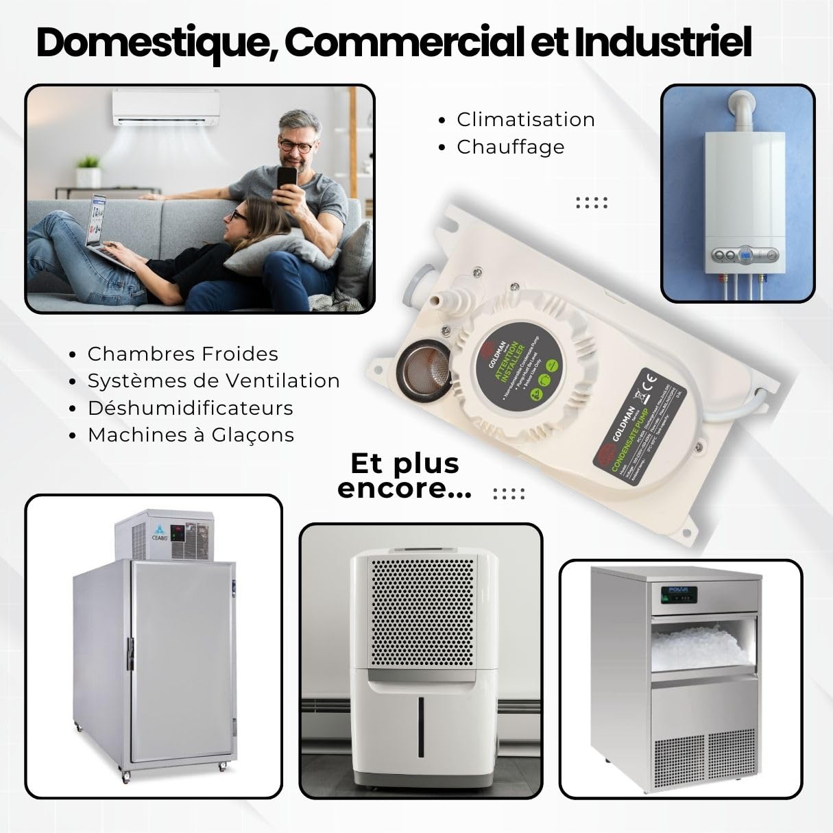 GOLDMAN SERVICE | Pompe à condensation automatique silencieuse pour drainage et vidange d'eau de climatisation | Débit 80 litres/heure