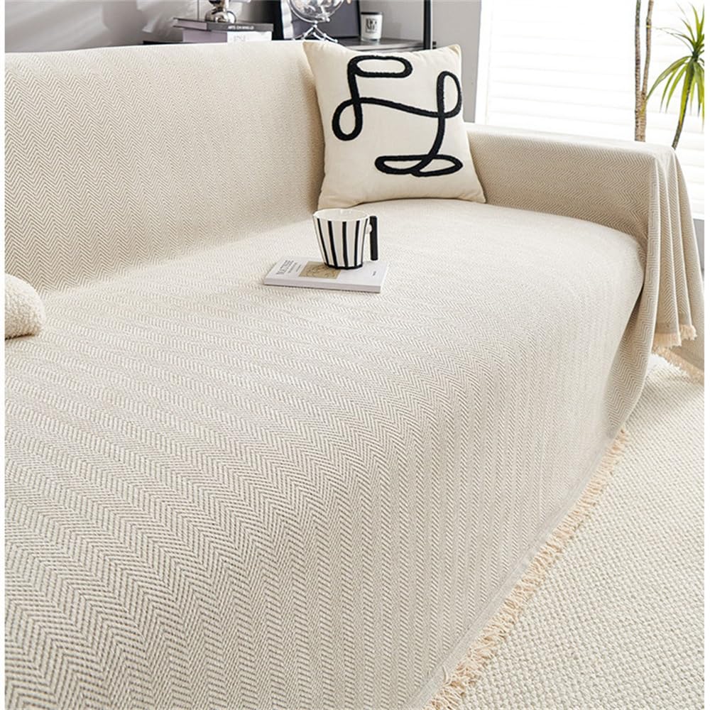 Couverture de protection chenille blanche lavable pour canapé 3 places