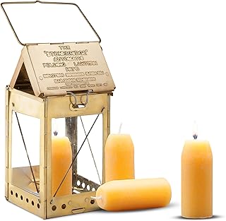 Candle Lamp - Vintage Style Folding Brass Candle Lantern with Hanging Handle and 3 Beeswax Tapers - Collapsible Portable Lamp Camping Lantern for Survival Gear Emergency Kit by Kings County Tools