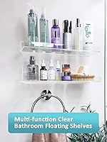 Vista 6 de Albumgit Paquete de 2 estantes acrílicos para almacenamiento en la pared, estante flotante transparente autoadhesivo de 15 pulgadas para figuras