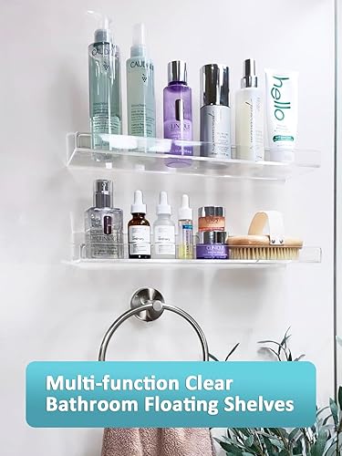 Miniatura 5 de Albumgit Paquete de 6 estantes acrílicos para almacenamiento en la pared, estante flotante transparente autoadhesivo de 15 pulgadas para figuras,