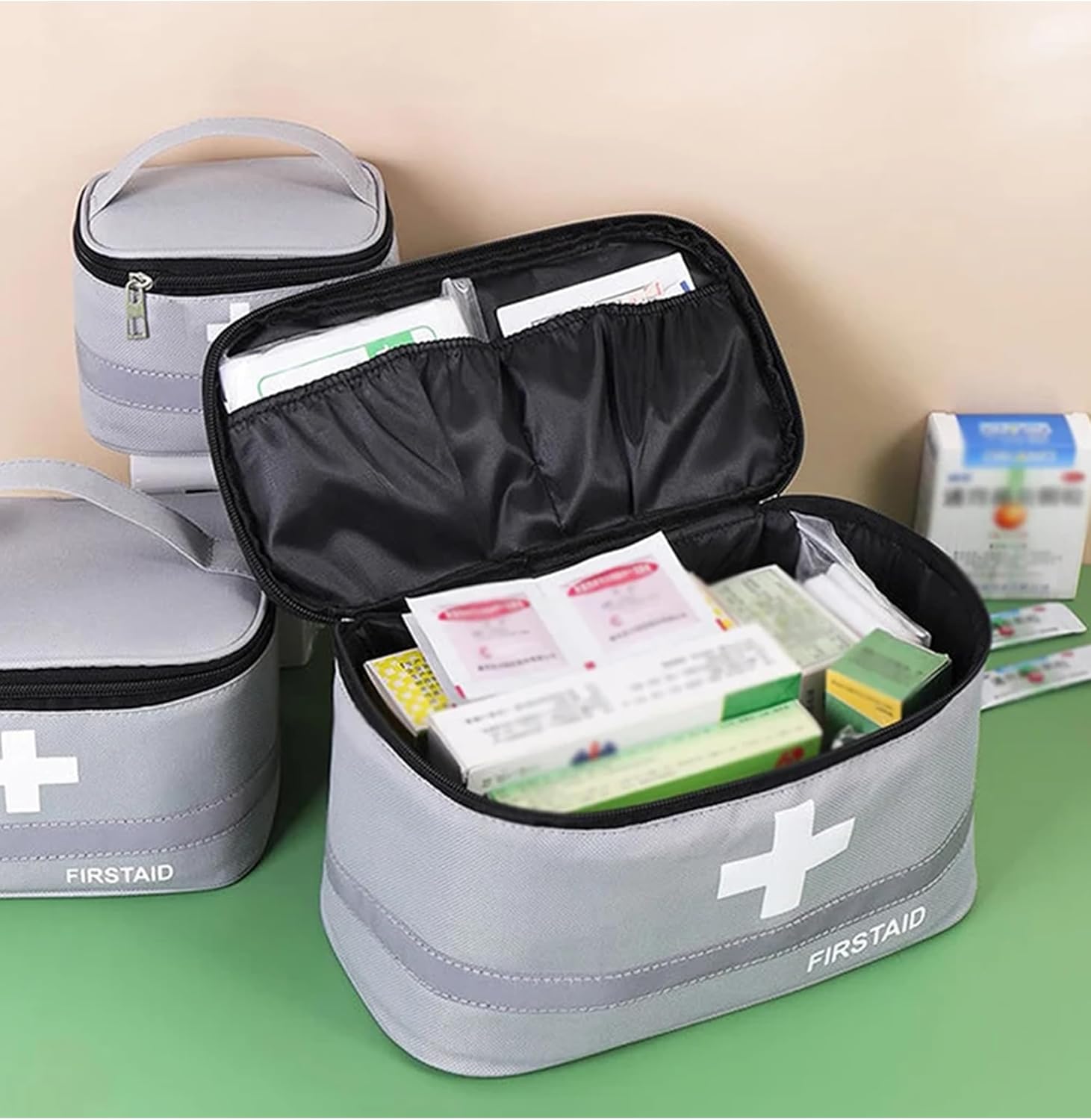 Portable First Aid Kit, Travel Medicine And Medication Storage Bag (Dark Gray, L)