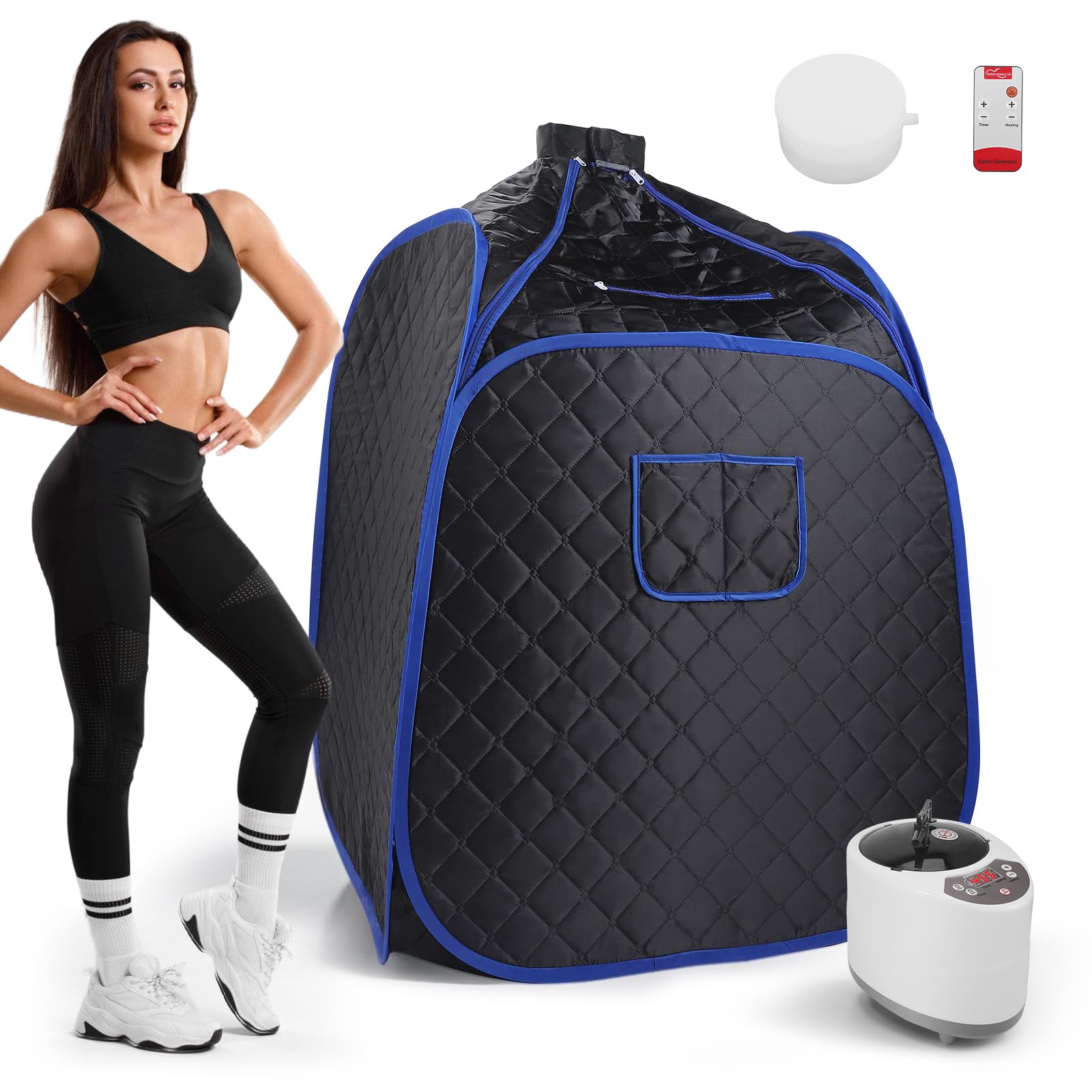 Tragbare Dampfsauna Kabine, Faltbare Saunabox mit Fernbedienung & 45 Min. Timer für Entgiftung, Schmerzlinderung & Entspannung,Tragbarer Vapozone mit 2,6 l Dampfgenerator