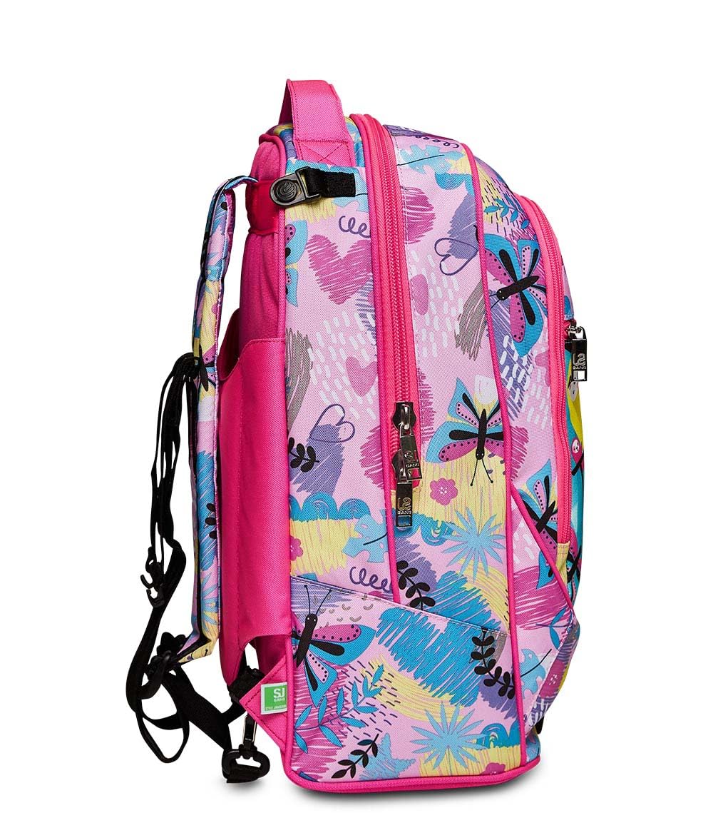 SJ Trolley Scuola Sganciabile Jack 3 Ruote, CLACK IT GIRL, Rosa - Zaino Con Carrello Sganciabile, Triplo Uso - 3 in 1, Trolley & Zaini
