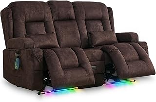 Elektrisch Relaxsessel mit Liegefunktion, Zweisitzer Fernsehsessel mit Konsole TV Sessel Heimkino mit Heizung & Vibrierende Massage/USB&Type C/Getränkehalter (Dunkelbraun)