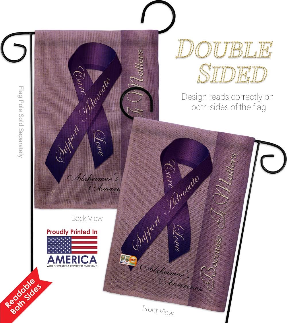 Alzheimers Burlap Garden Flag Support Awareness Inspirational Survivor Ribbon Prevention Cancer Autism Breast BLM Small Decorative Gift Yard House Banner Double-Sided Made In USA 13 X 18.5